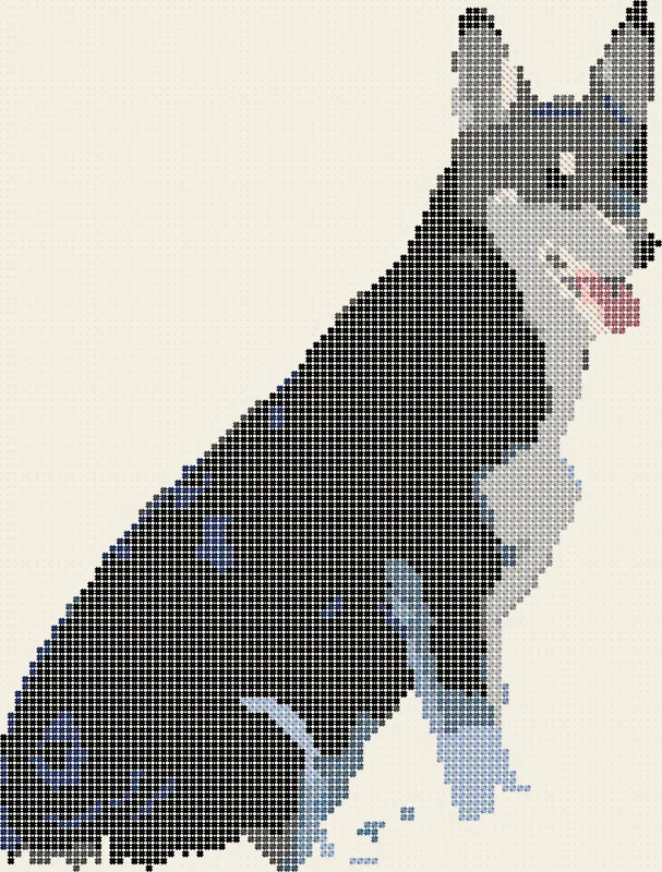 The dog as a stitched cross-stitch pattern