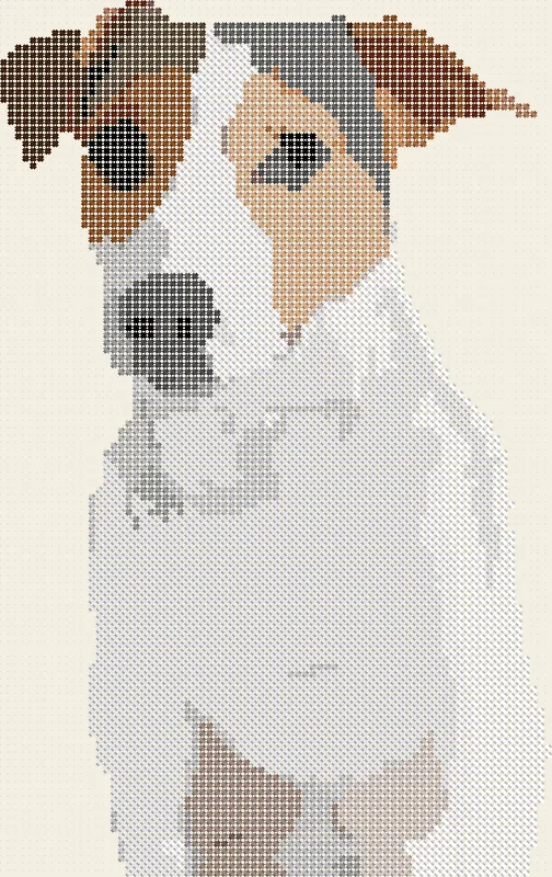 The puppy as a stitched cross-stitch pattern