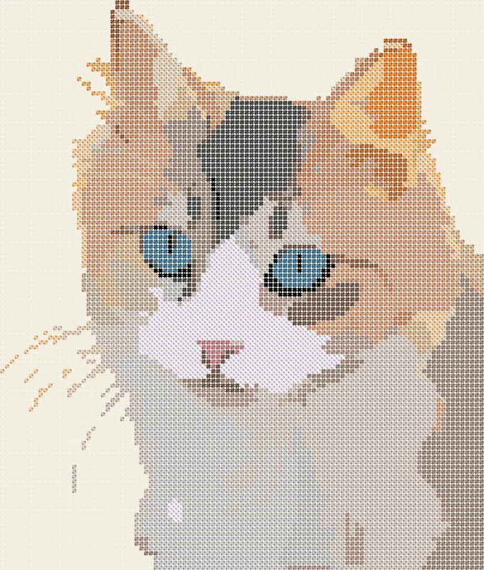 The kitten as a stitched cross-stitch pattern